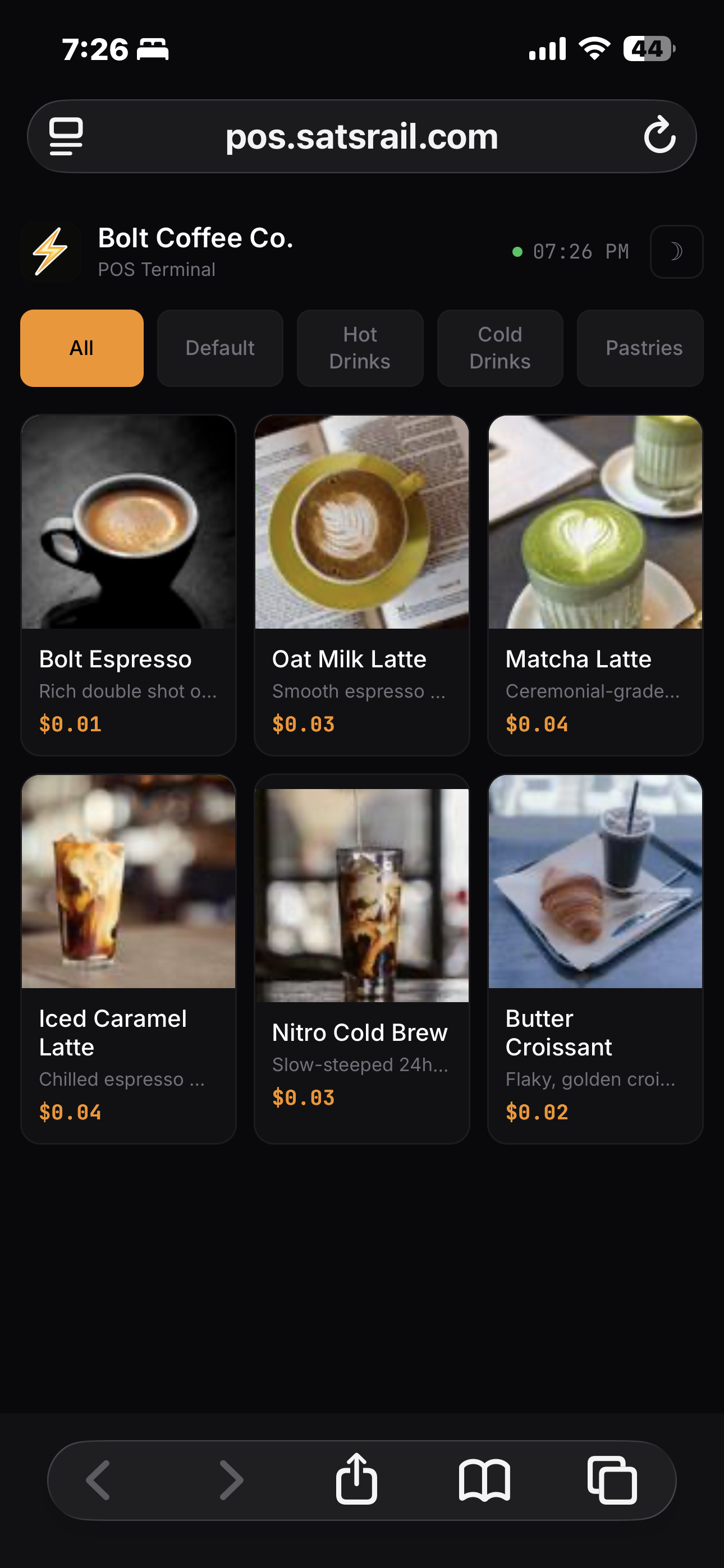SatsRail POS on mobile
